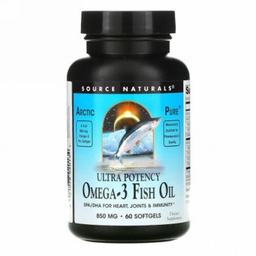 Source Naturals, アークティック・ピュア、オメガ3フィッシュオイル、ウルトラポテンシー、 850 mg、 60ソフトジェル