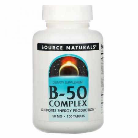 Source Naturals, ビタミンB50コンプレックス、50 mg、100粒