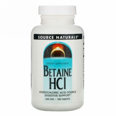 Source Naturals, ベタインHCI、650mg、180粒