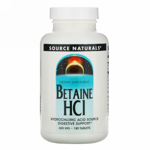 Source Naturals, ベタインHCI、650mg、180粒
