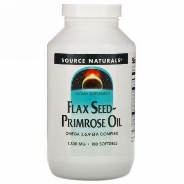 Source Naturals, 亜麻種子と月見草のオイル, 1,300 mg, 180ソフトゼリー