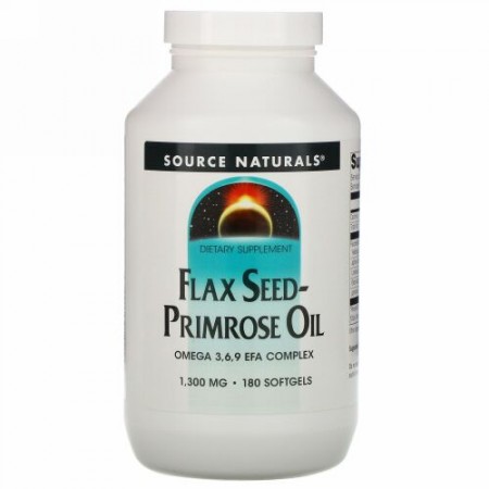 Source Naturals, 亜麻種子と月見草のオイル, 1,300 mg, 180ソフトゼリー