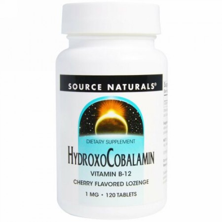 Source Naturals, ヒドロキソコバラミン、ビタミンB12、チェリー味トローチ、1 mg、120粒