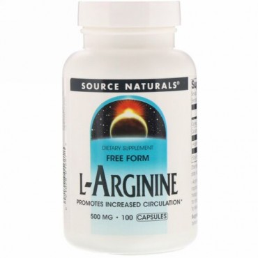 Source Naturals, L-アルギニン、フリーフォーム、500 mg、カプセル100個