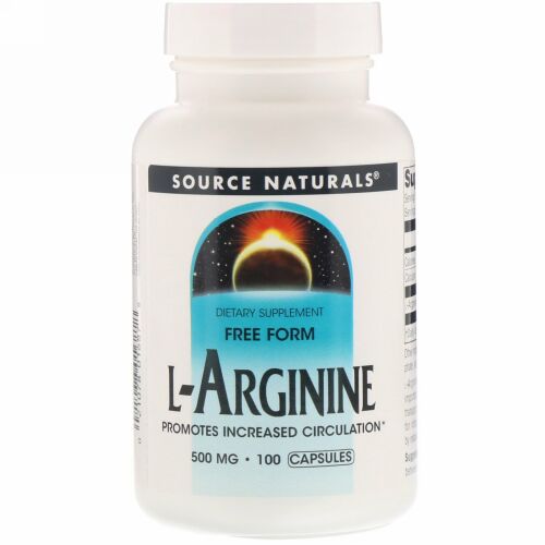 Source Naturals, L-アルギニン、フリーフォーム、500 mg、カプセル100個