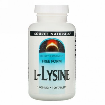 Source Naturals, L-リジン、1,000mg、100粒