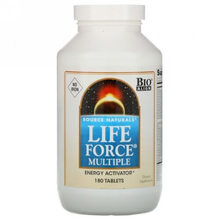 Source Naturals, ライフフォース マルチプル, 鉄分無し, 180錠