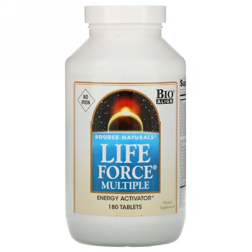 Source Naturals, ライフフォース マルチプル, 鉄分無し, 180錠