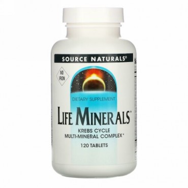 Source Naturals, ライフミネラル, 鉄分無し, 120錠