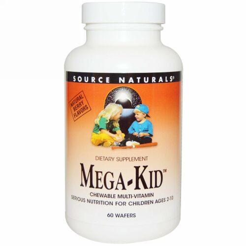 Source Naturals, メガキッド、チュアブルマルチビタミン、ナチュラルベリー味、60ウェハース