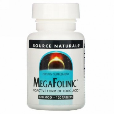 Source Naturals, ソースナチュラルズ, MegaFolinic, 800マイクログラム, 120タブレット