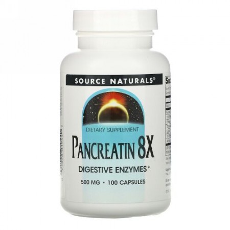 Source Naturals, パンクレアチン8X、500 mg、100カプセル