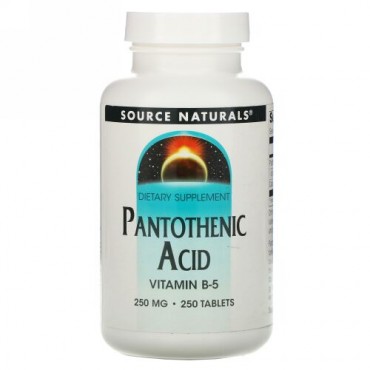 Source Naturals, パントテン酸、 ビタミン B-5、 250 mg、 250タブレット