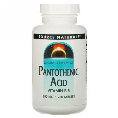 Source Naturals, パントテン酸、 ビタミン B-5、 250 mg、 250タブレット
