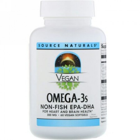 Source Naturals, ヴィーガン・オメガ-3S、EPA-DHA、300 mg、ヴィーガンソフトジェル60個