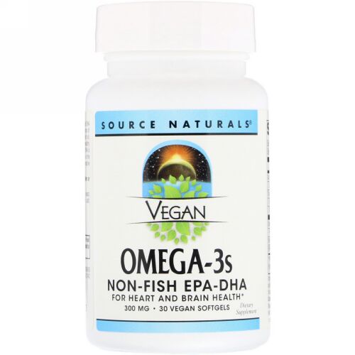 Source Naturals, ビーガンオメガ-3s EPA-DHA、300 mg、30ビーガンソフトジェル