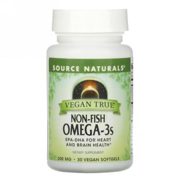 Source Naturals, ビーガントゥルー、 魚不使用 オメガ-3、 300 mg、 30 ビーガンソフトジェル