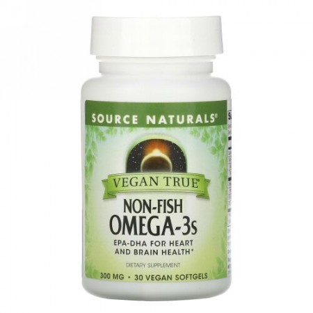 Source Naturals, ビーガントゥルー、 魚不使用 オメガ-3、 300 mg、 30 ビーガンソフトジェル