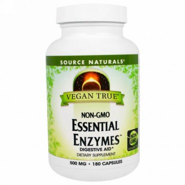 Source Naturals, ビーガントゥルー、非遺伝子組み換え必須酵素、500mg、180カプセル (Discontinued Item)