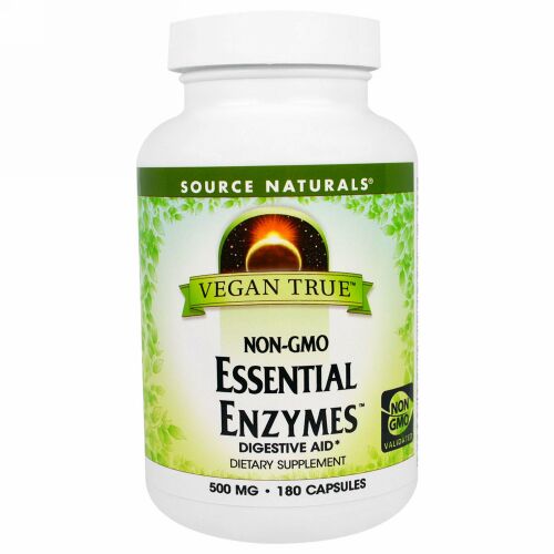 Source Naturals, ビーガントゥルー、非遺伝子組み換え必須酵素、500mg、180カプセル (Discontinued Item)