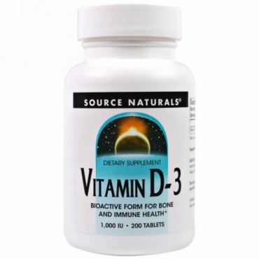 Source Naturals, ビタミン D-3、1,000 IU、200粒