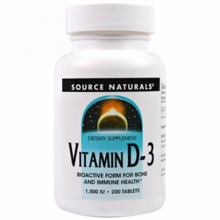 Source Naturals, ビタミン D-3、1,000 IU、200粒