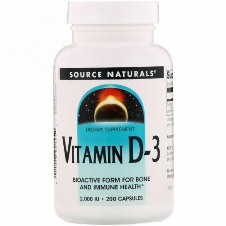 Source Naturals, ビタミンD-3、2,000 IU、カプセル240錠