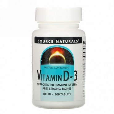 Source Naturals, ビタミンD-3, 400 IU, 200錠