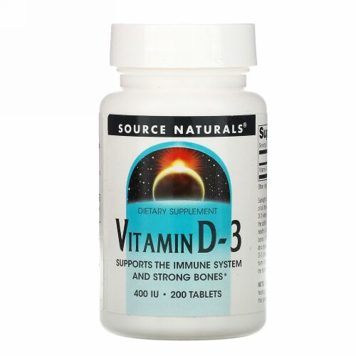 Source Naturals, ビタミンD-3, 400 IU, 200錠