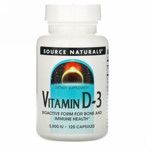 Source Naturals, ビタミン D-3、5,000 IU、120 錠