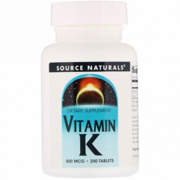 Source Naturals, ビタミンK、500mcg、200錠