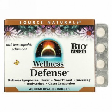 Source Naturals, Wellness Cold & Flu、ホメオパシータブレット 48粒