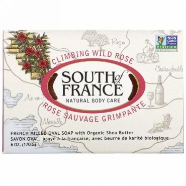 South of France, クライミング・ワイルドローズ, オーガニックシアバター配合フレンチミルド・オーバルソープ, 6 オンス (170 g)