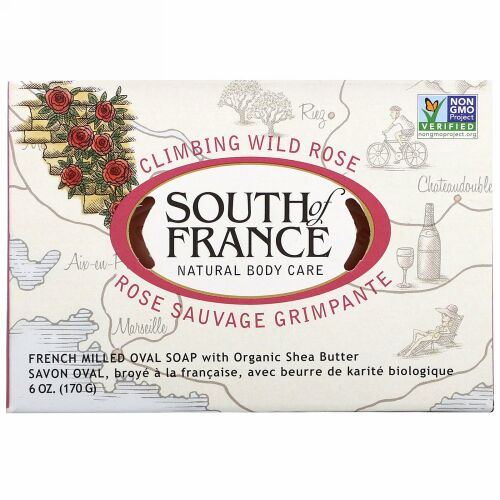 South of France, クライミング・ワイルドローズ, オーガニックシアバター配合フレンチミルド・オーバルソープ, 6 オンス (170 g)
