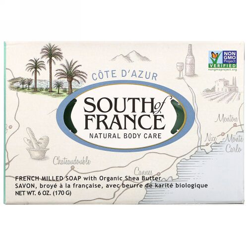 South of France, Cote D' Azur, French Milled Bar Soap with Organic Shea Butter, 6 oz (170 g) (Discontinued Item)