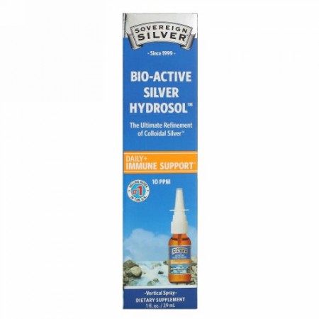 Sovereign Silver, Bio-Active Silver Hydrosol（バイオアクティブシルバーハイドロソル）、垂直スプレー、10PPM、29ml（1液量オンス）