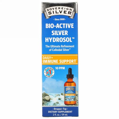 Sovereign Silver, Bio-Active Silver Hydrosol Dropper-Top, Daily + Immune Support, 10 PPM, 2 fl oz (59 ml)