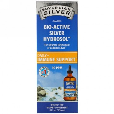 Sovereign Silver, スポイト付きBio-Active Silver Hydrosol（バイオアクティブシルバーハイドロソル）、毎日の健康と病気に負けない体づくりをサポート、10PPM、236ml（8液量オンス）