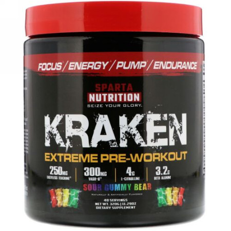 Sparta Nutrition, Kraken Extreme Pre-Workout, Sour Gummy Bear, 11.29 oz (320 g) (Discontinued Item)