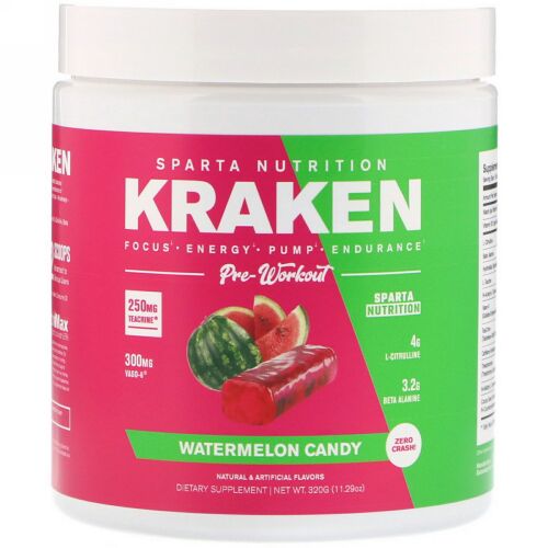 Sparta Nutrition, クラッケン・プレワークアウト、スイカキャンディー、11.29 oz (320 g) (Discontinued Item)
