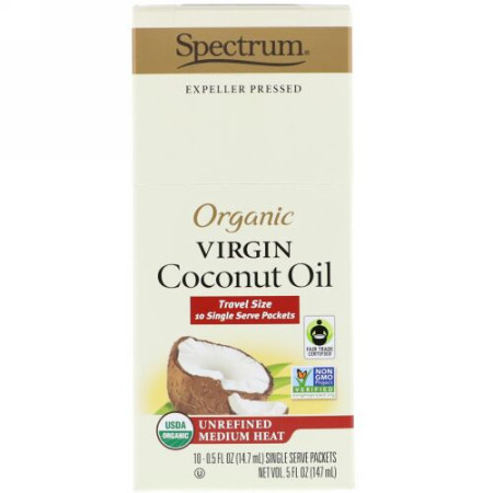 Spectrum Culinary, オーガニックヴァージンココナッツオイル、未精製ミディアムヒート、10回分パケット、各0.5液量オンス (14.7 ml) (Discontinued Item)