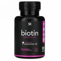 Sports Research, ココナッツオイル配合ビオチン、10,000 mcg、植物性ソフトジェル120粒