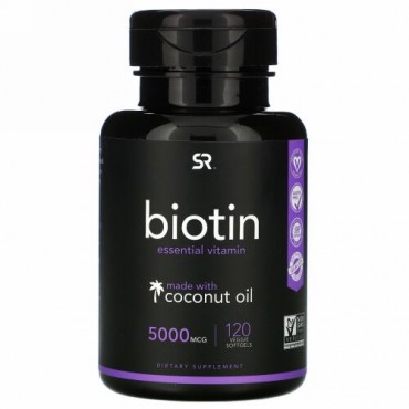 Sports Research, ココナッツオイル配合ビオチン、5,000mcg、ベジソフトジェル120粒