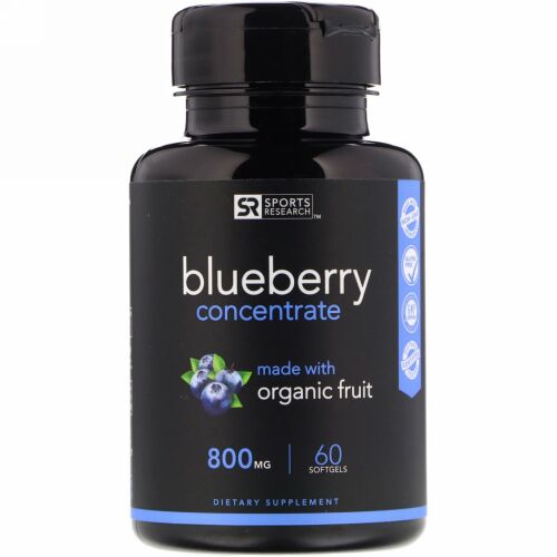 Sports Research, ブルーベリーコンセントレート、800mg、ソフトジェル60個