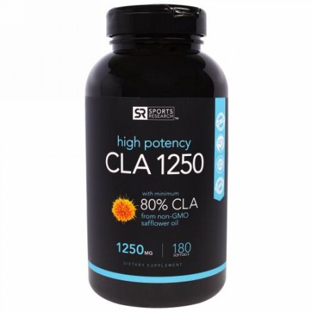 Sports Research, CLA 1250、1,250mg、ソフトジェル180錠