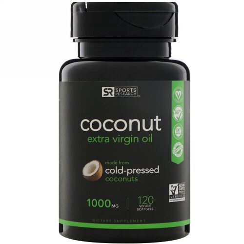 Sports Research, Extra Virgin Coconut Oil, 1,000 mg, 120 Veggie Softgels (Discontinued Item)