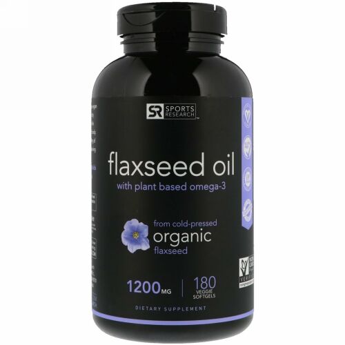 Sports Research, 植物性オメガ3含有の亜麻仁オイル、1200 mg、植物性ソフトジェル180粒