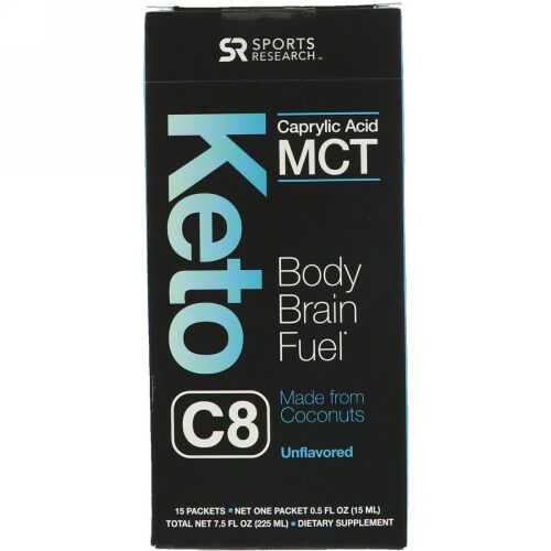 Sports Research, ケト C8、カプリル酸MCT、味付けなし、15パケット、各0.5液量オンス (15 ml) (Discontinued Item)