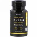 Sports Research, ビタミンK2＋D3、100mcg／125mcg、植物性ソフトジェル60粒