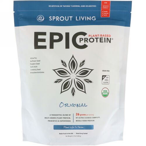 Sprout Living, エピック植物由来プロテイン、オリジナル、2.2 lb (1,000 g) (Discontinued Item)